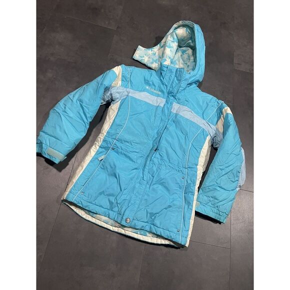 COLUMBIA SPORTSWEAR BLUE/white WINTER‎ DETACHABLE HOODED JACKET SIZE 10/12-200 - Picture 1 of 8